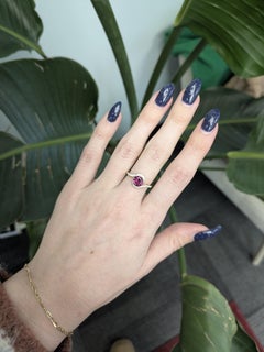 1.4cts Purple Garnet Ring with Natural Diamonds Accents: Solid 14k Gold, 7mm