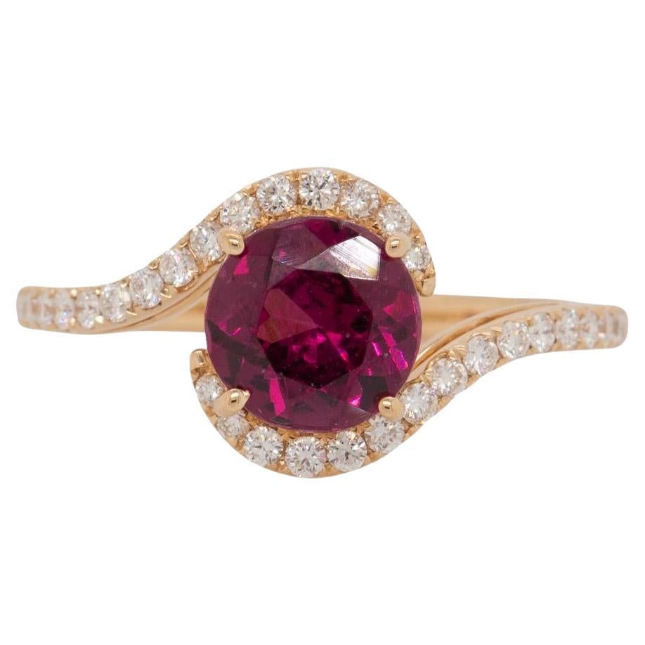 1.4cts Purple Garnet Ring with Natural Diamonds Accents: Solid 14k Gold, 7mm For Sale