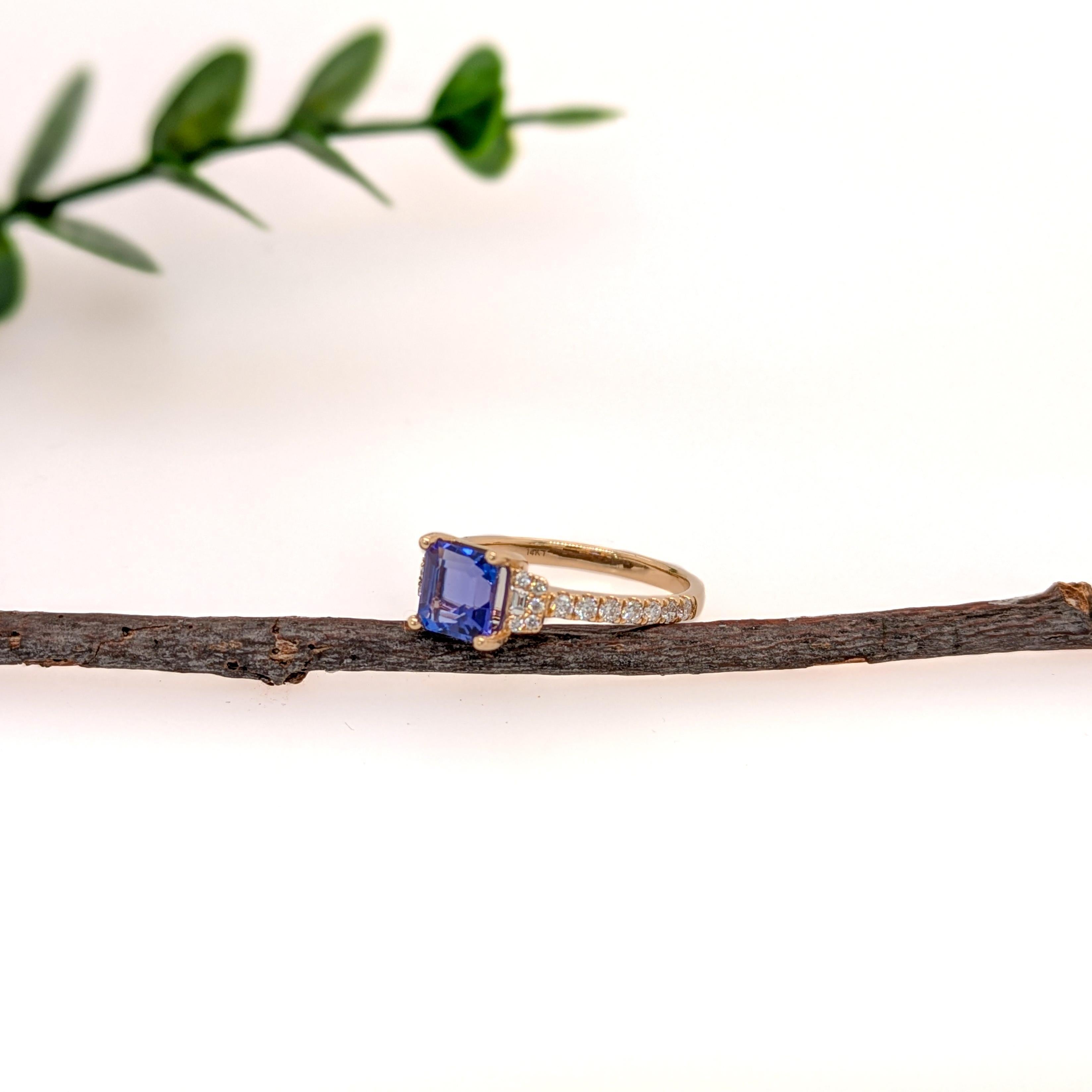Taille Asscher Bague en tanzanite de 1,4cts avec diamants naturels : Or massif 14k, taille Asscher 6mm en vente