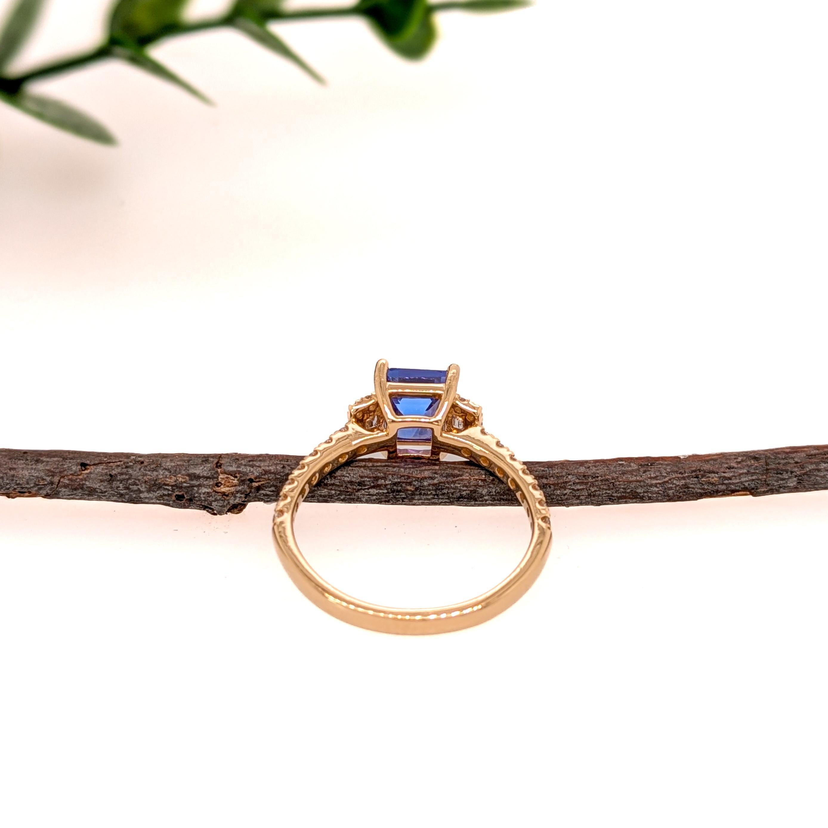 Bague en tanzanite de 1,4cts avec diamants naturels : Or massif 14k, taille Asscher 6mm Pour femmes en vente