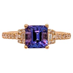 1.4cts Tanzanite Ring with Natural Diamonds: 14k Solid Gold, Asscher cut 6mm