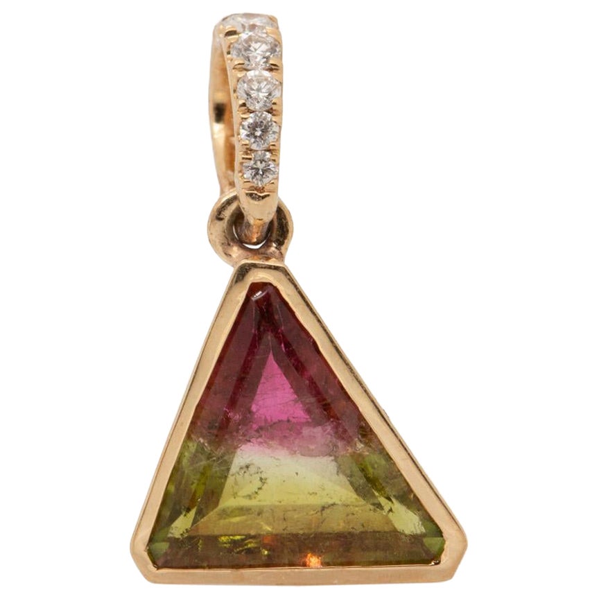 1.4cts Watermelon Tourmaline Pendant with Natural Diamonds: Solid 14k Gold For Sale
