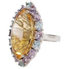 14cttw Citrine Pink Amethyst and Blue Topaz Sterling Silver Ring