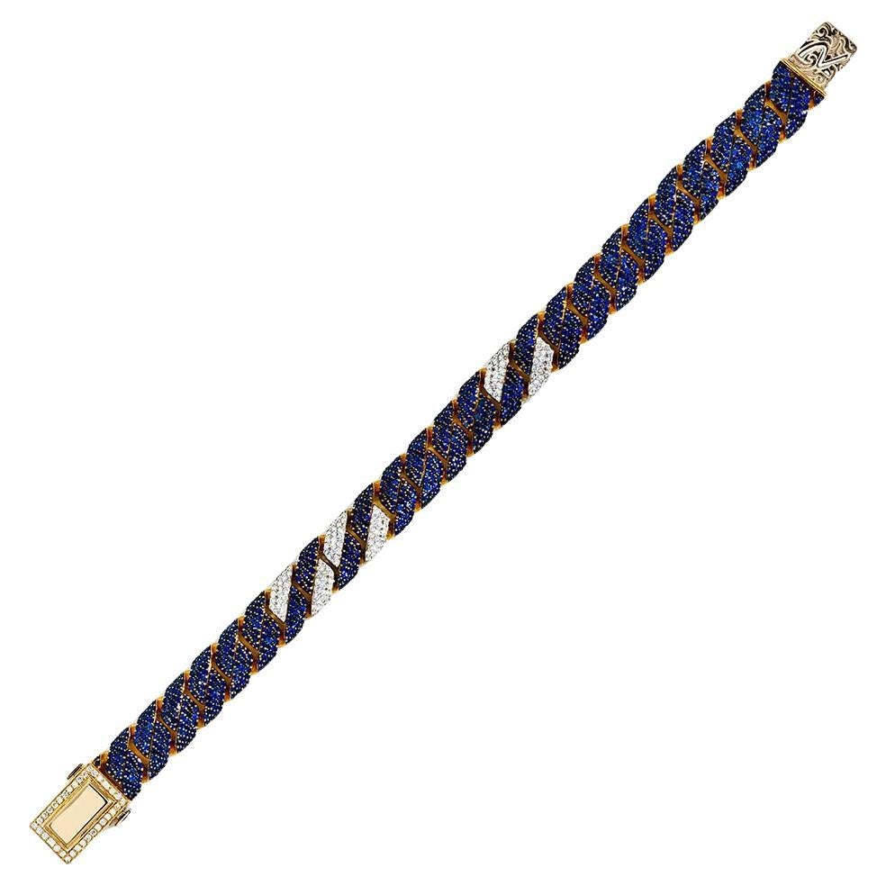 14ctw Blue Sapphire and Diamond Pavé Cuban Link Bracelet by Robert Pelliccia For Sale