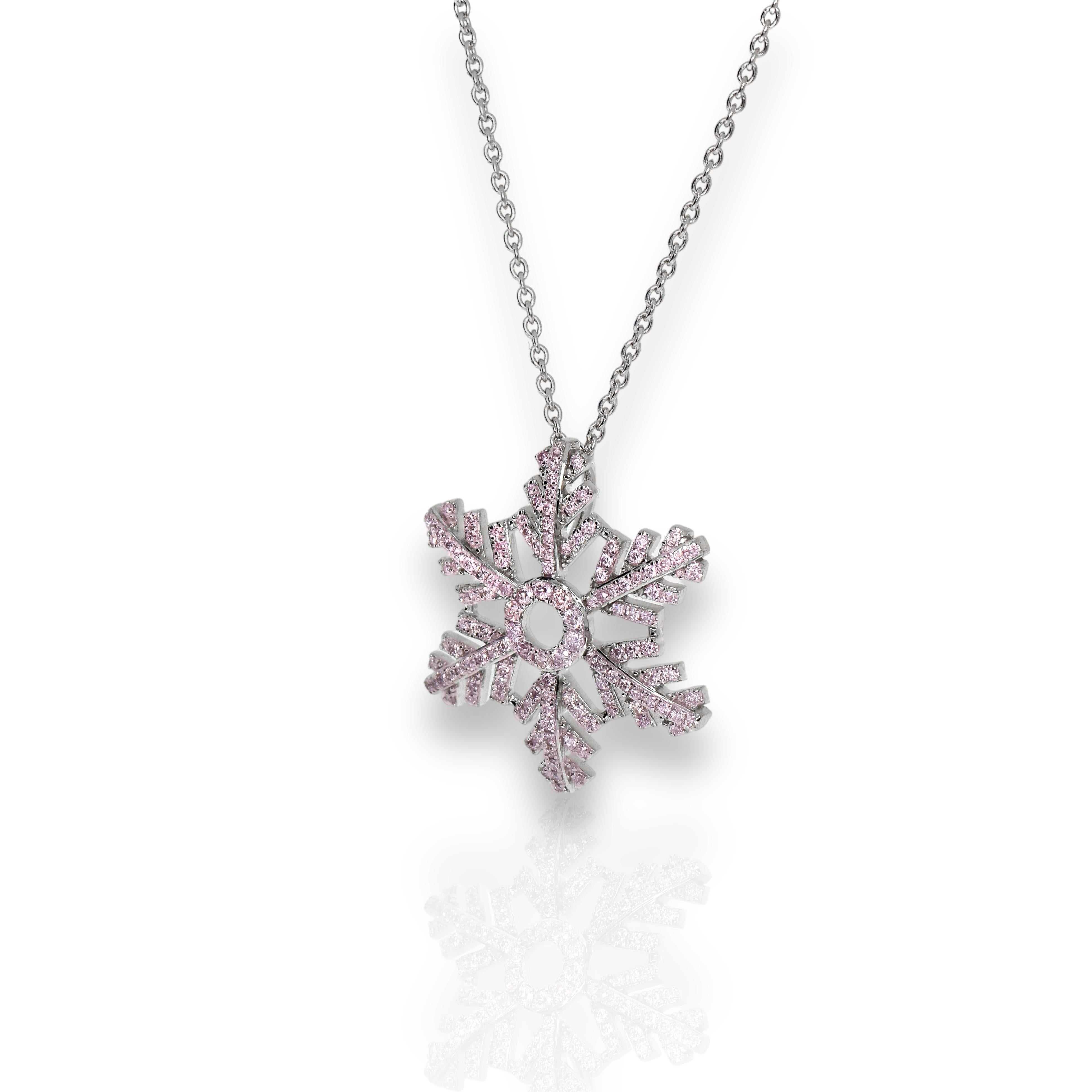 14K 0.36 Ct Natural Pink Diamonds Snow Flower Necklace For Sale at 1stDibs