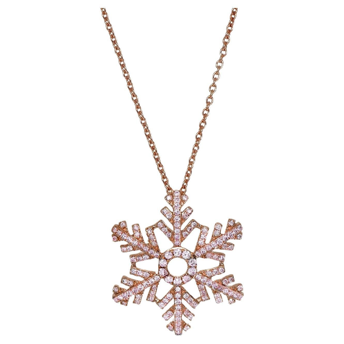 14K 0.36 Ct Natural Pink Diamonds Snow Flower Necklace For Sale at 1stDibs