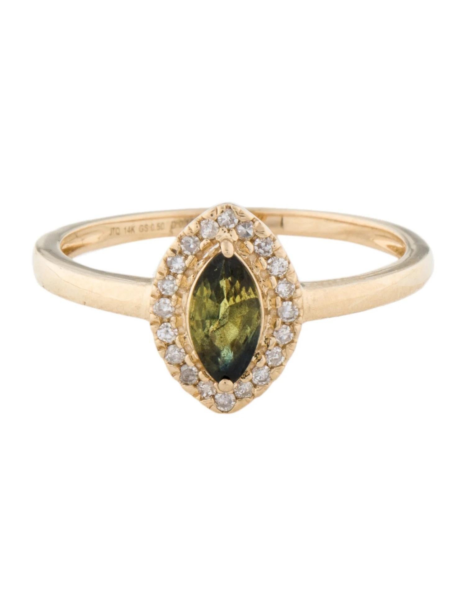 Artiste Bague cocktail de 14 carats avec saphir vert marquise et diamants 0,50 carat, taille 7 en vente