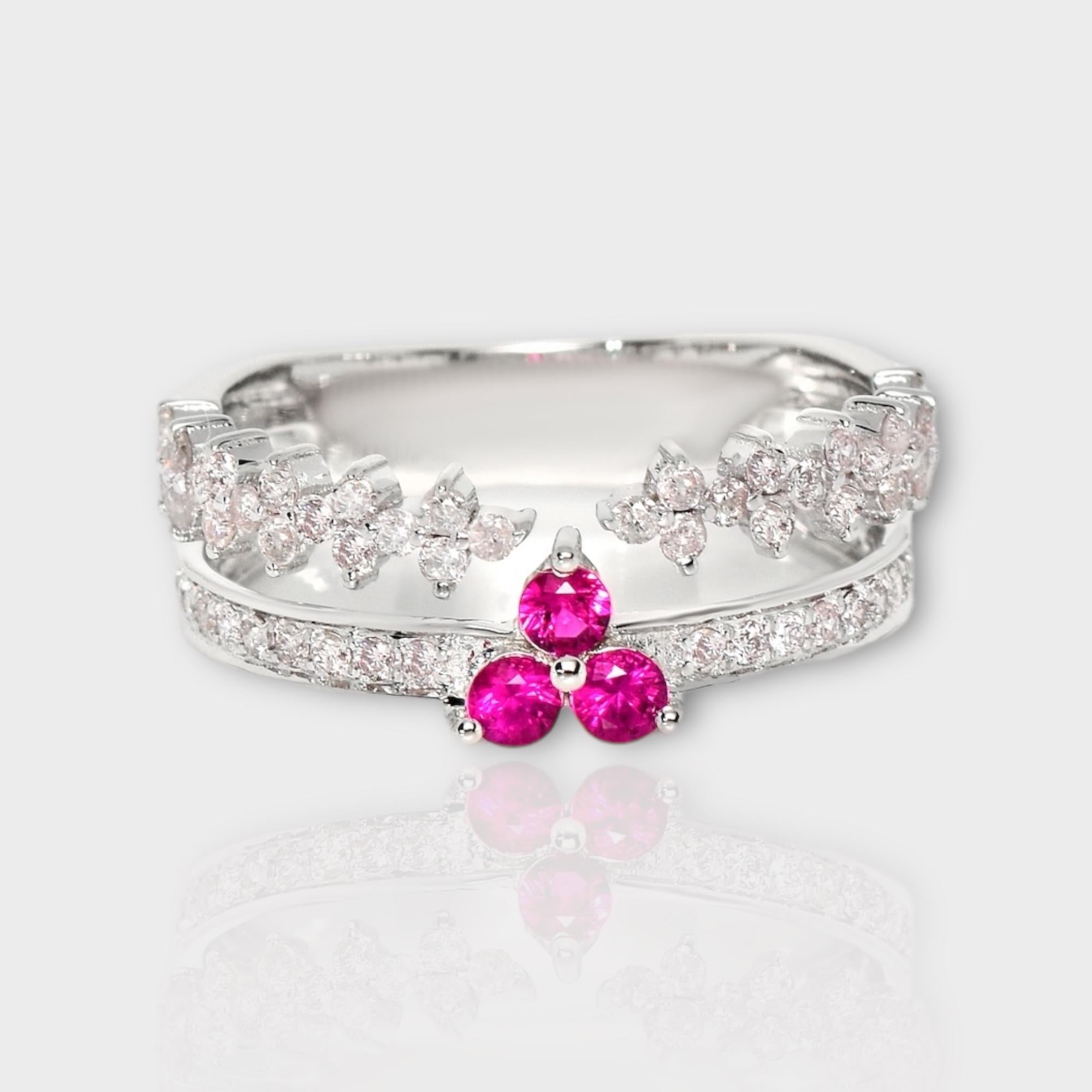 IGI 14K 0,55 ct natürliche rosa Diamanten&Ruby Vintage Verlobungsring (Zeitgenössisch) im Angebot