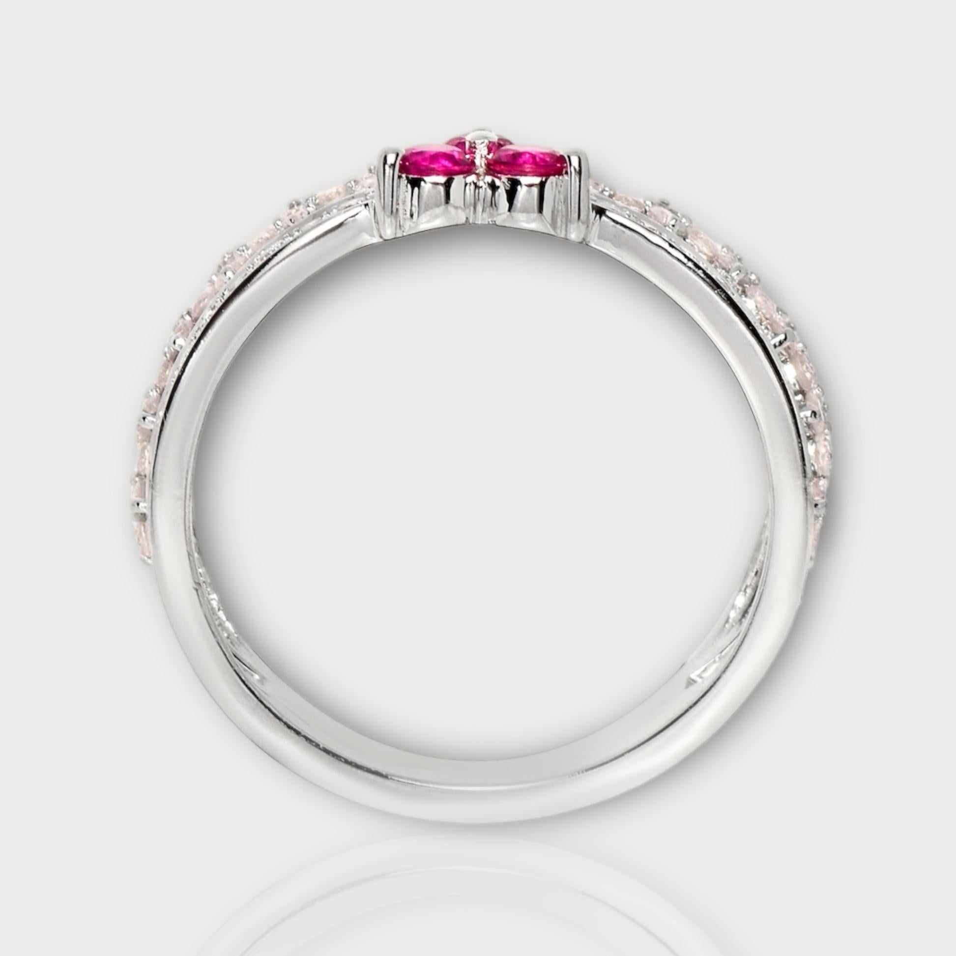 Women's IGI 14K 0.55 ct Natural Pink Diamonds&Ruby Vintage Engagement Ring For Sale