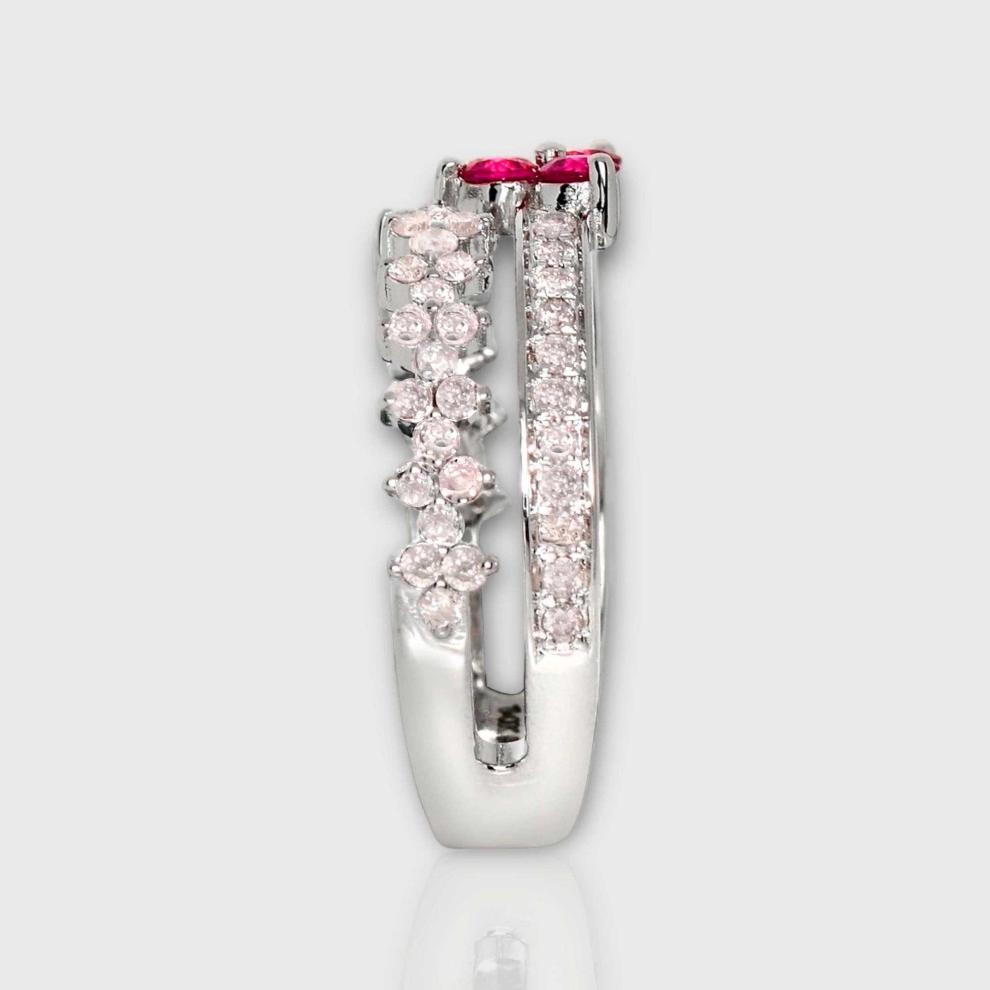 IGI 14K 0.55 ct Natural Pink Diamonds&Ruby Vintage Engagement Ring For Sale 1