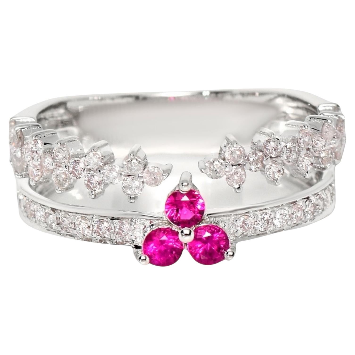 IGI 14K 0,55 ct natürliche rosa Diamanten&Ruby Vintage Verlobungsring im Angebot