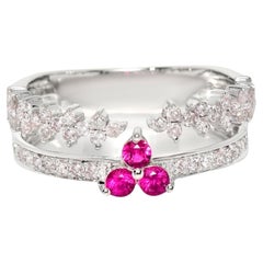 IGI 14K 0,55 ct natürliche rosa Diamanten&Ruby Vintage Verlobungsring