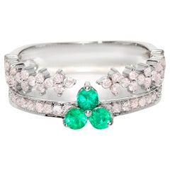 IGI 14K 0.55 ct Natural Pink Diamonds&Emerald Vintage Engagement Ring