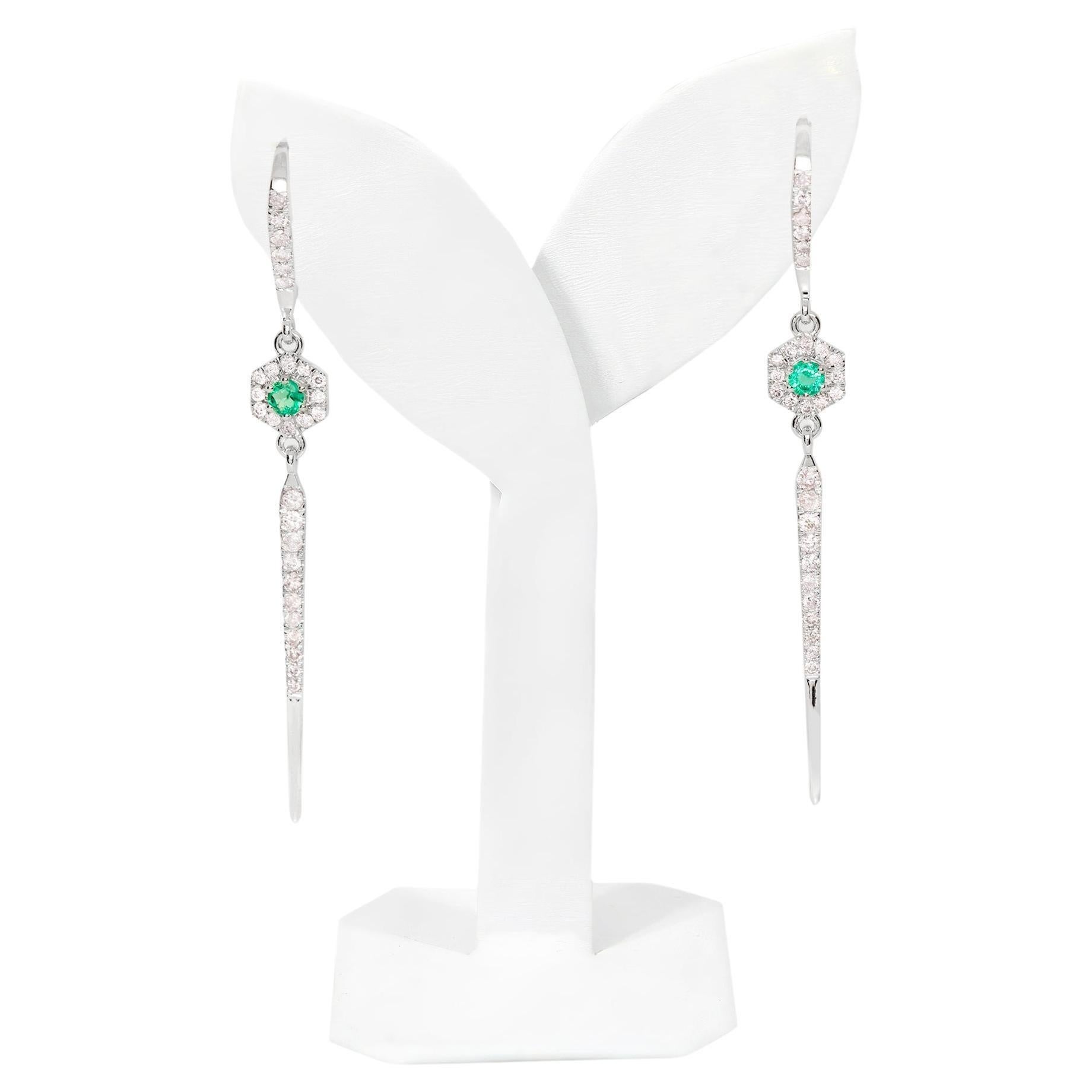 Contemporary 14K 0.65 ct Natural Pink Diamonds&Emerald Fashion Drop Earrings For Sale