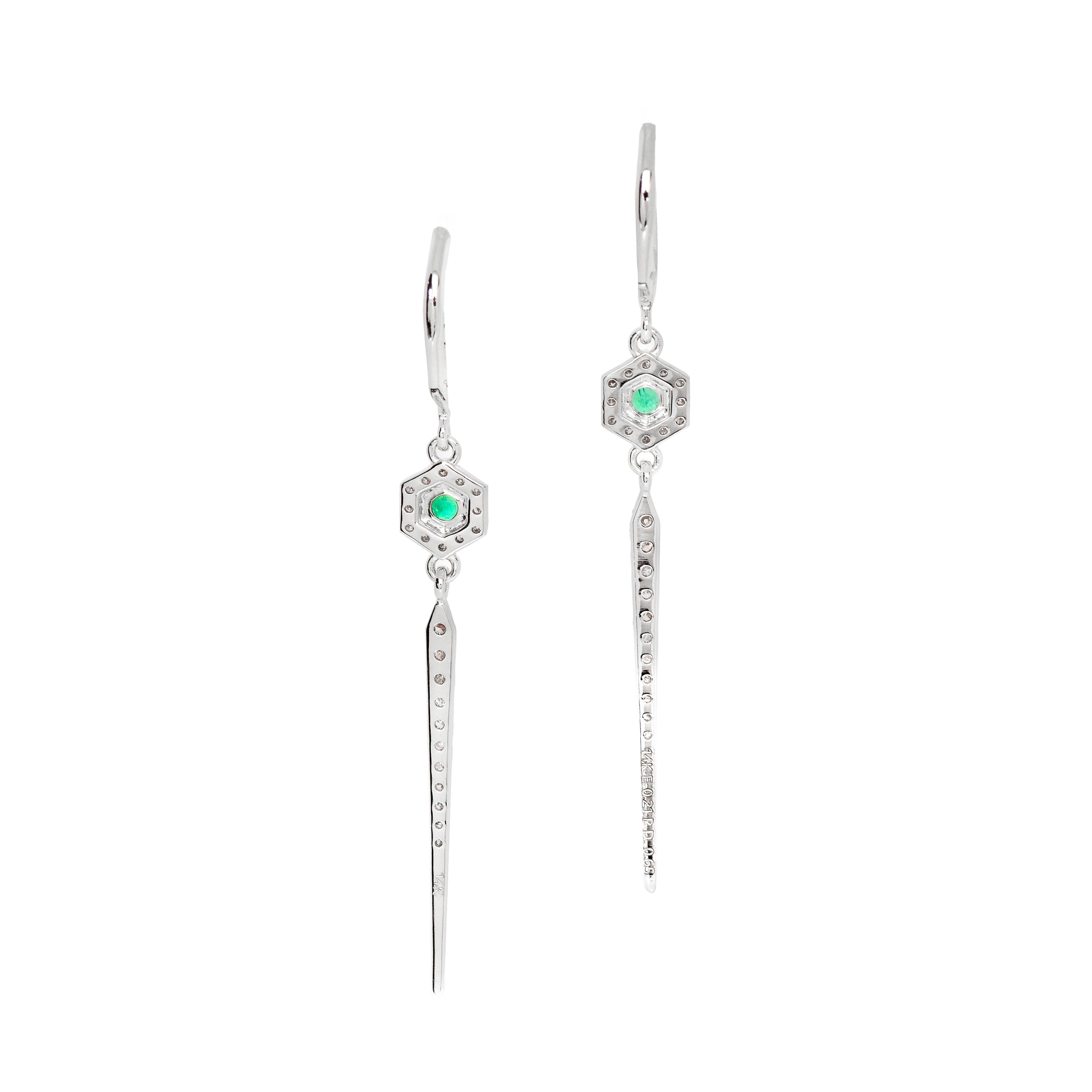 Women's 14K 0.65 ct Natural Pink Diamonds&Emerald Fashion Drop Earrings For Sale