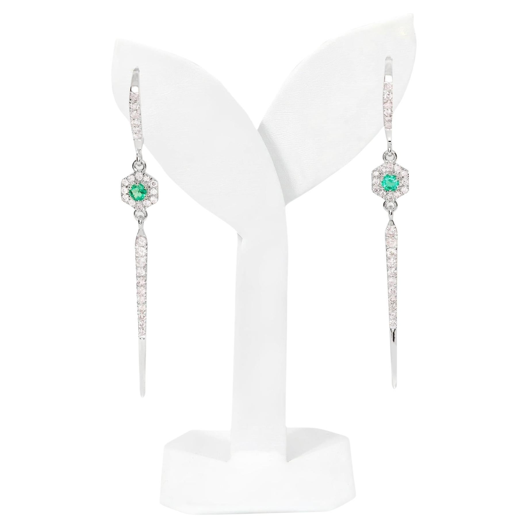 14K 0.65 ct Natural Pink Diamonds&Emerald Fashion Drop Earrings For Sale