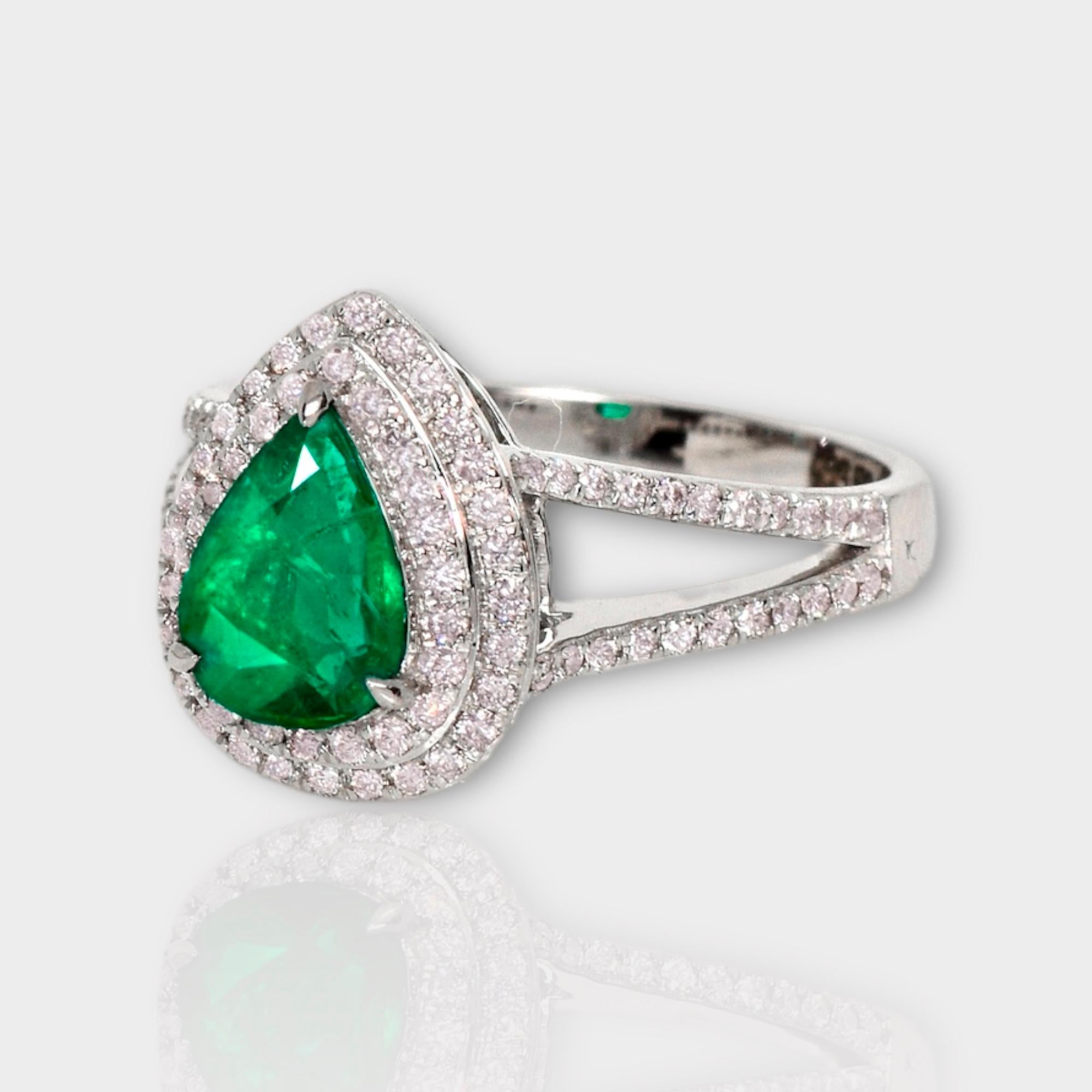 Contemporary IGI 14k 0.80 Ct Emerald&Pink Diamonds Antique Art Deco Style Engagement Ring For Sale