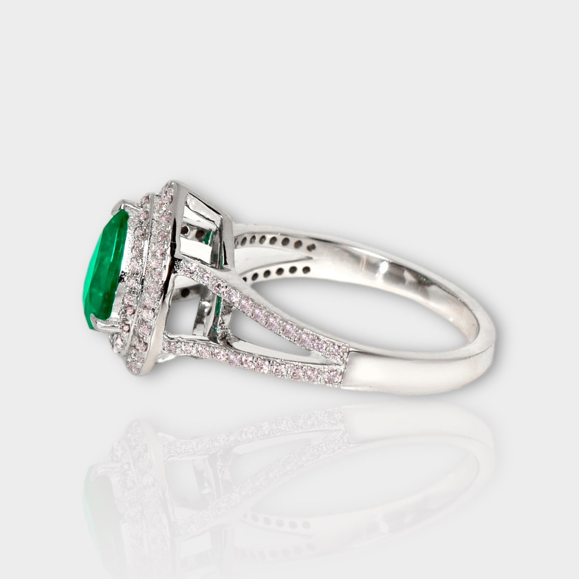 Women's IGI 14k 0.80 Ct Emerald&Pink Diamonds Antique Art Deco Style Engagement Ring For Sale