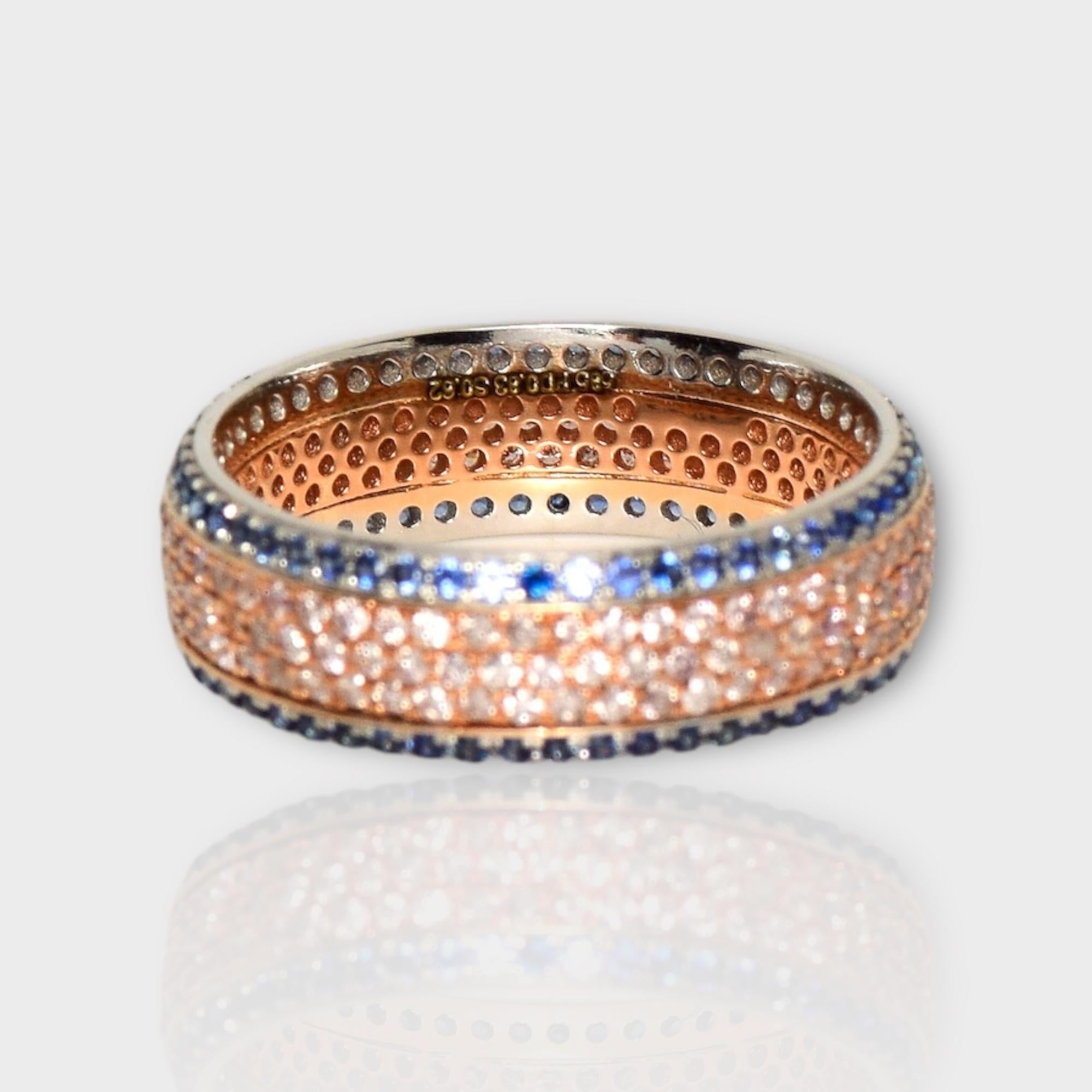 14K 0,83 Karat Eternity-Verlobungsring mit natürlichen rosa Diamanten und blauen Saphiren im Angebot 1