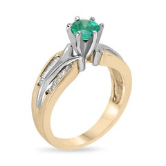 Anello di fidanzamento con smeraldo colombiano e diamante 14K 0,85tcw - Oro bicolore