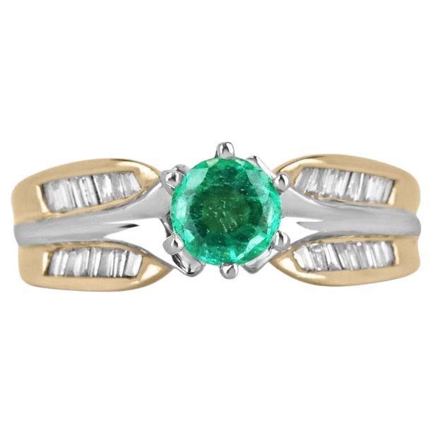 14K 0.85tcw Colombian Emerald & Diamond Engagement Ring - Two Toned Gold