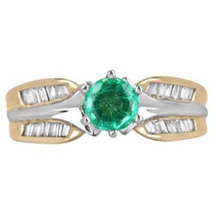 14K 0.85tcw Colombian Emerald & Diamond Engagement Ring - Two Toned Gold