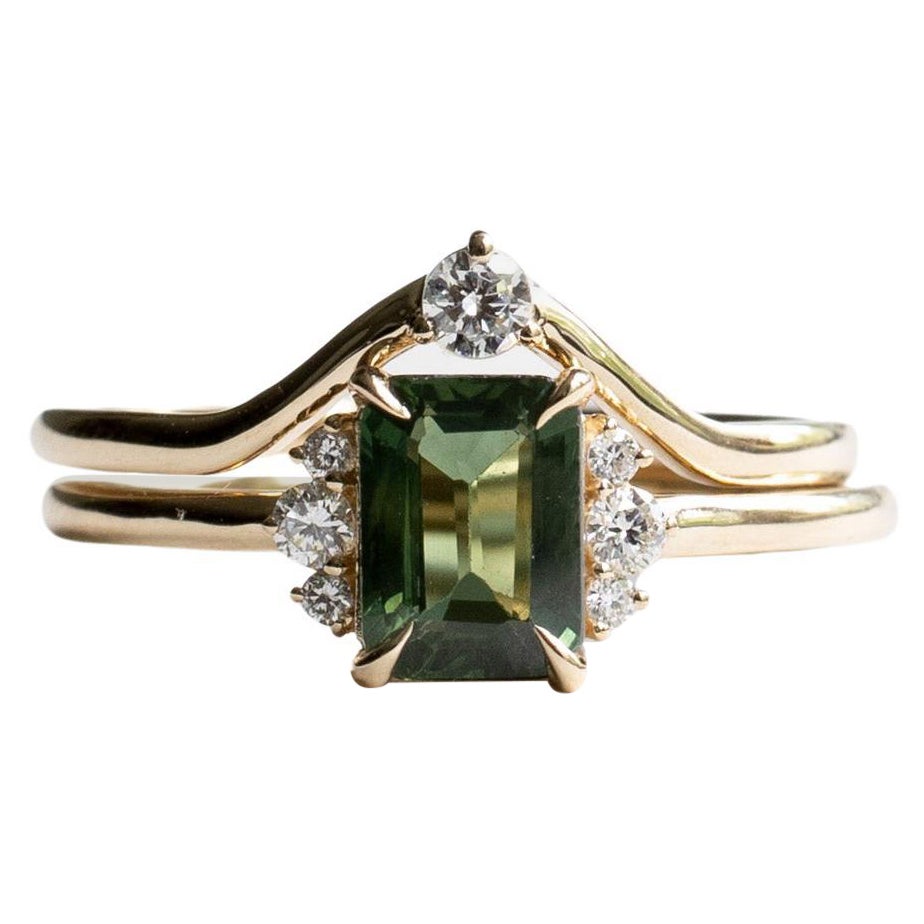 14k 1 Karat Ring-Set mit grünem Saphir