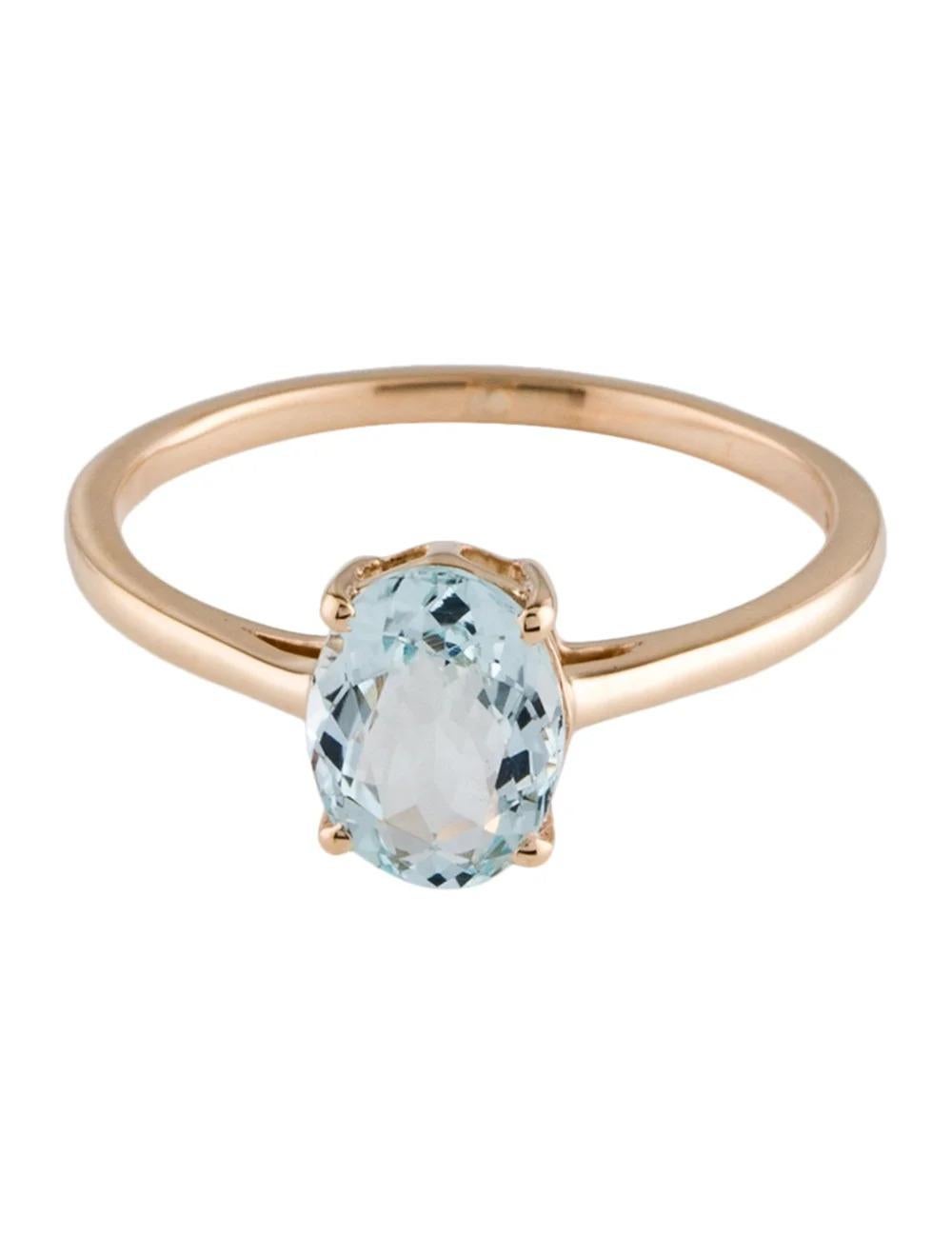 Taille ovale 14K 1.00ct Aquamarine Cocktail Ring Size 6.75 - Blue Gemstone, Statement Jewelry en vente