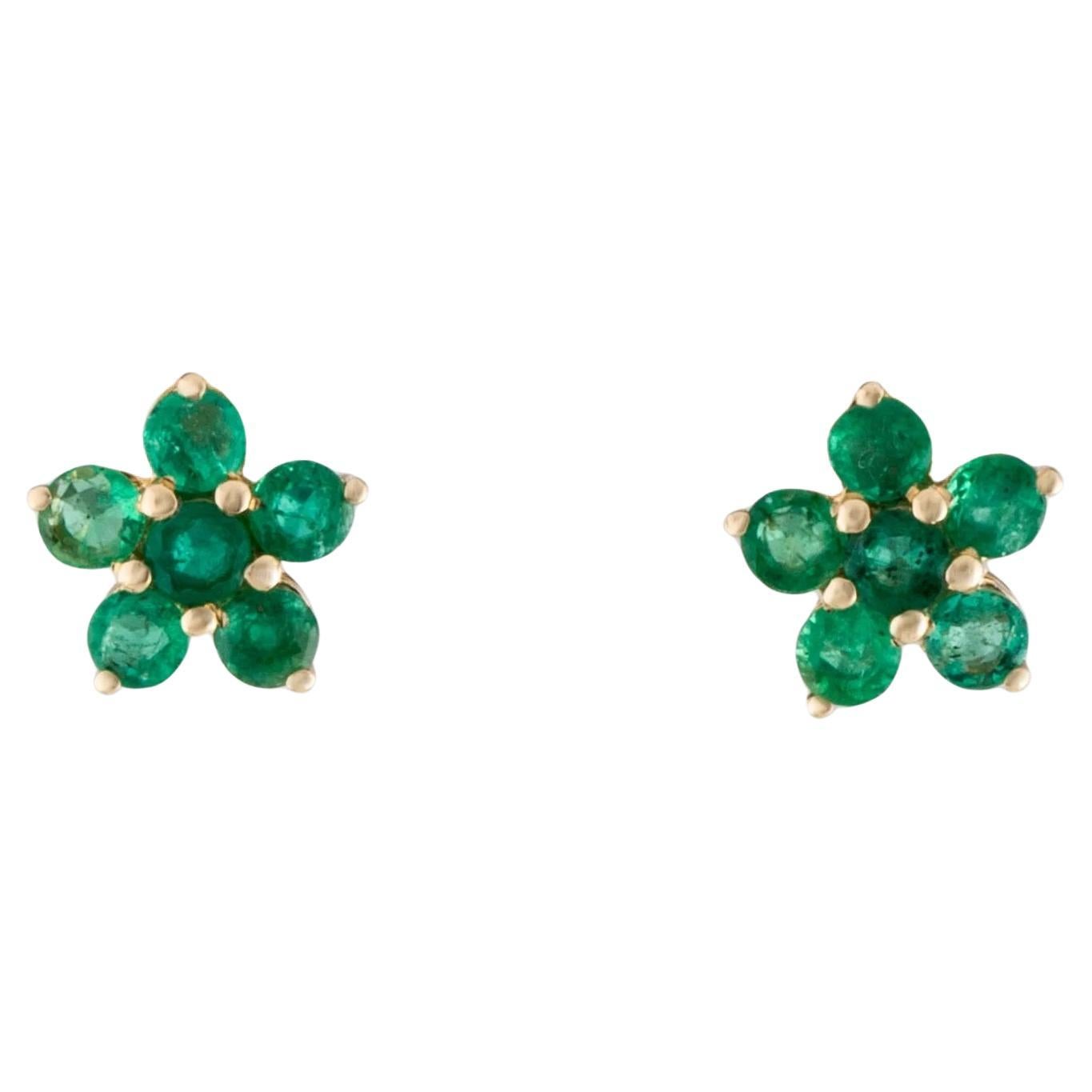 14K 1.01ctw Emerald Stud Earrings  1.02 Carat Round Modified Brilliant Emerald