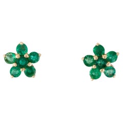 Boucles d'oreilles 14K 1.01ctw Emerald  Émeraude brillante ronde modifiée de 1,02 carat