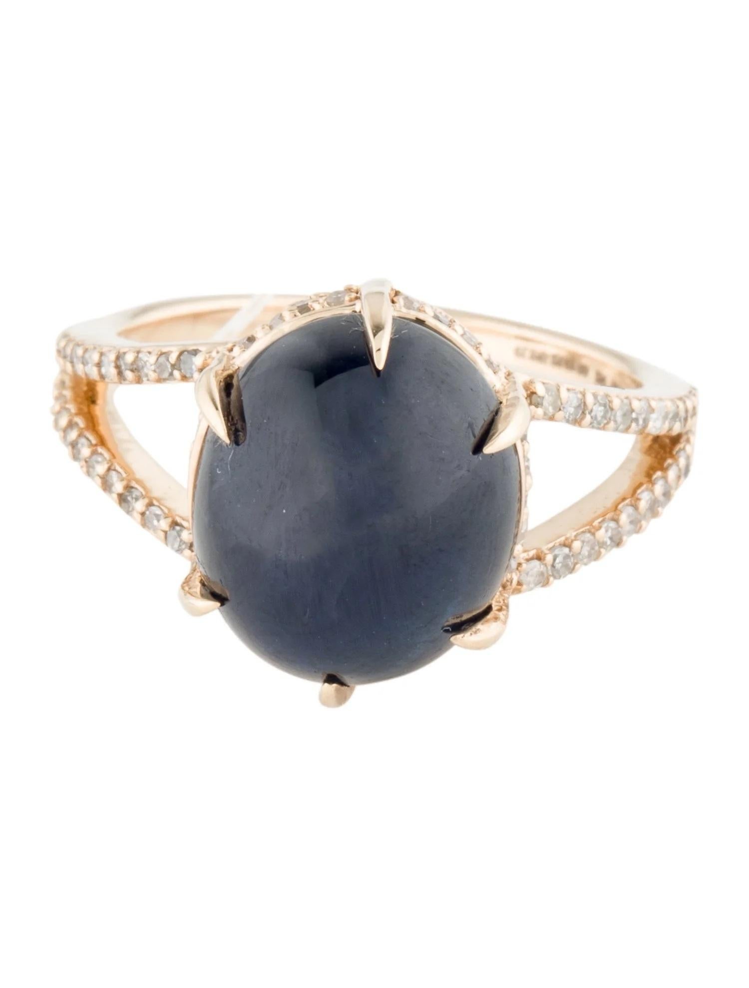 Artist 14K 10.23ct Sapphire & Diamond Cocktail Ring Size 6.75  Oval Cabochon Sapphire