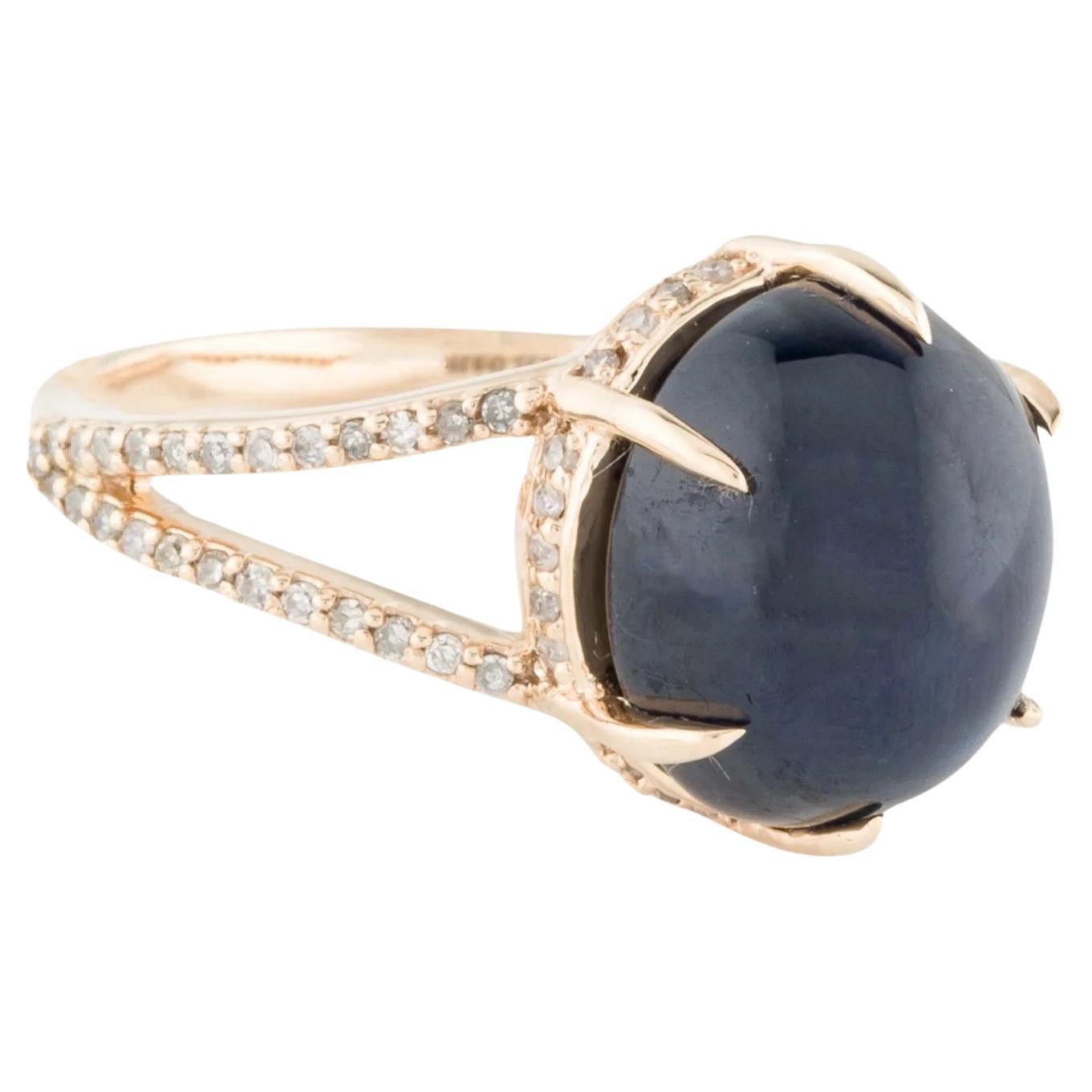 14K 10.23ct Sapphire & Diamond Cocktail Ring Size 6.75  Oval Cabochon Sapphire 