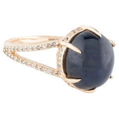 14K 10.23ct Sapphire & Diamond Cocktail Ring Size 6.75  Oval Cabochon Sapphire 