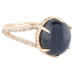 14K 10.23ct Sapphire & Diamond Cocktail Ring Size 6.75 Oval Cabochon Sapphire
