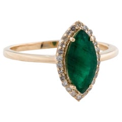 14K 1.02ct Emerald & Diamond Cocktail Ring, Marquise Green Stone, Size 6.75