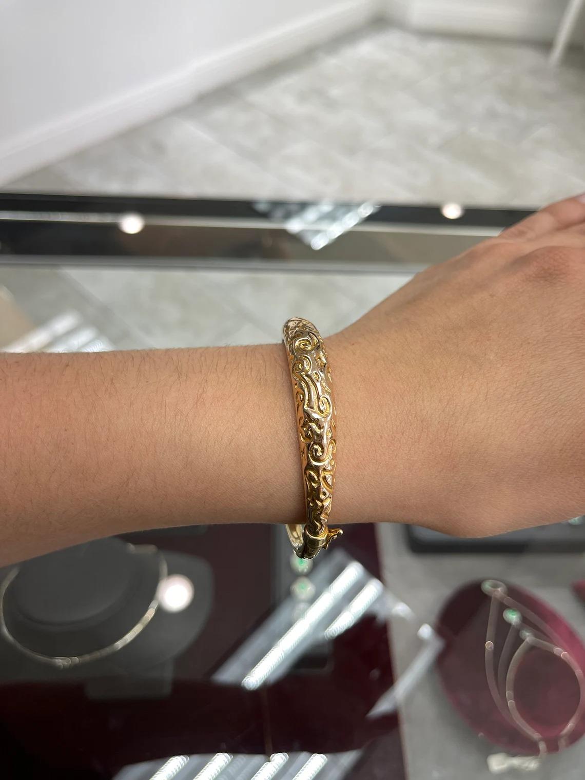 Pulsera de Oro Amarillo 14K Cúpula Florentina Classic Comfort Fit Bangle Moderno en venta