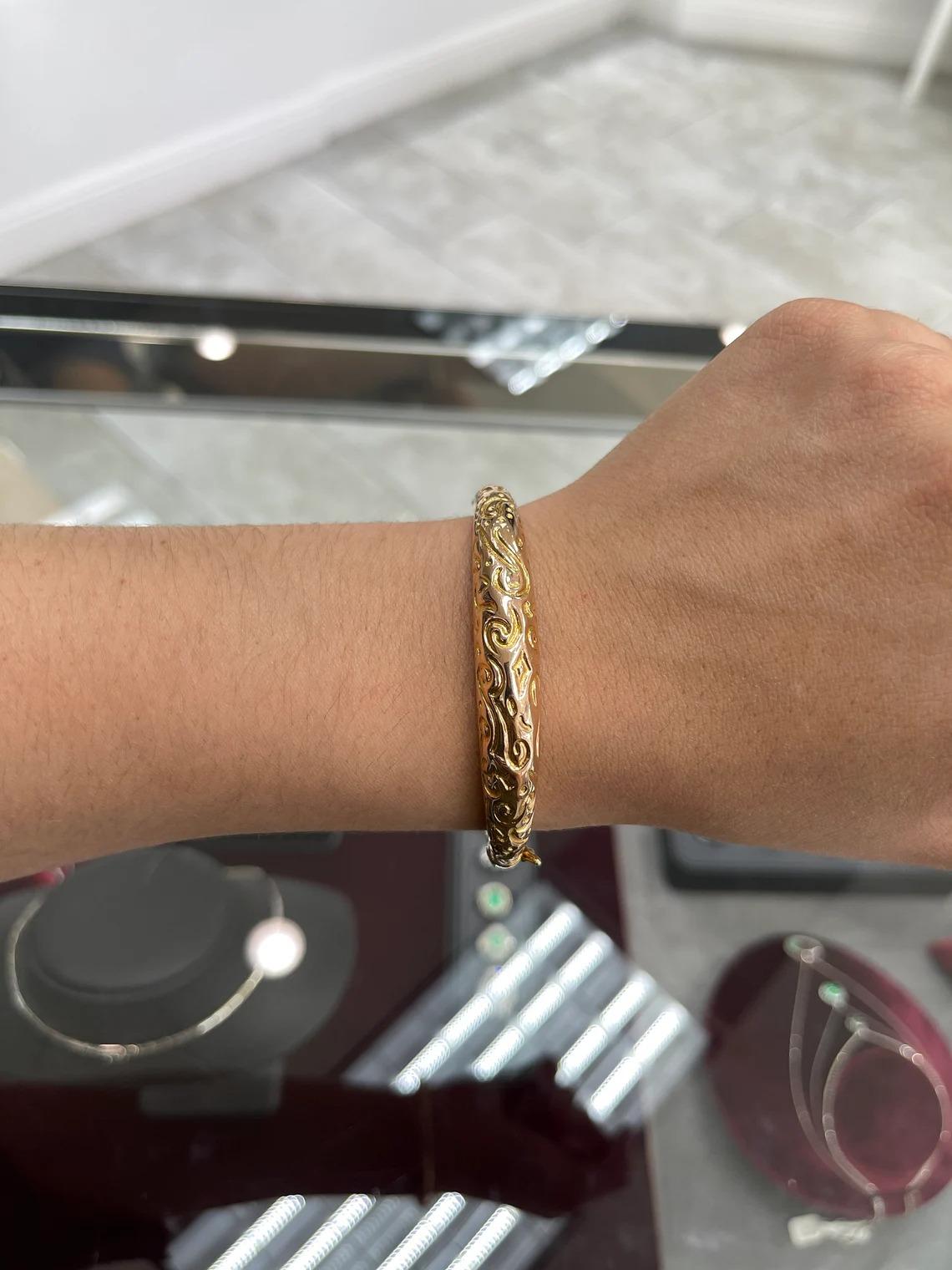 De las mujeres Pulsera de Oro Amarillo 14K Cúpula Florentina Classic Comfort Fit Bangle en venta