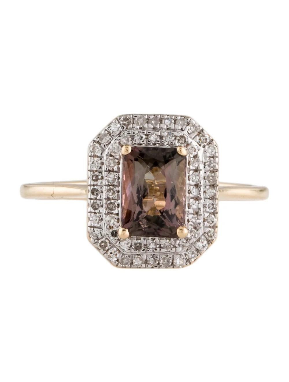 Emerald Cut 14K 1.07ctw Tourmaline Diamond Cocktail Ring - Vintage Style Jewelry - Size 6.25 For Sale
