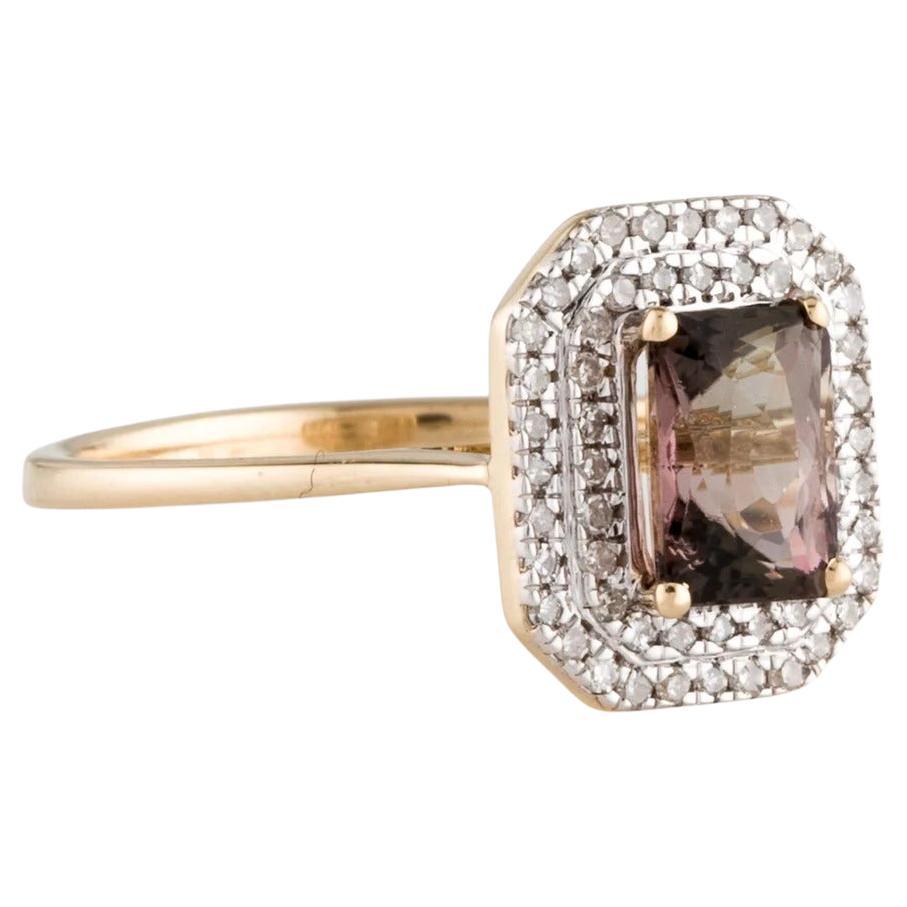 14K 1.07ctw Tourmaline Diamond Cocktail Ring - Vintage Style Jewelry - Size 6.25 For Sale