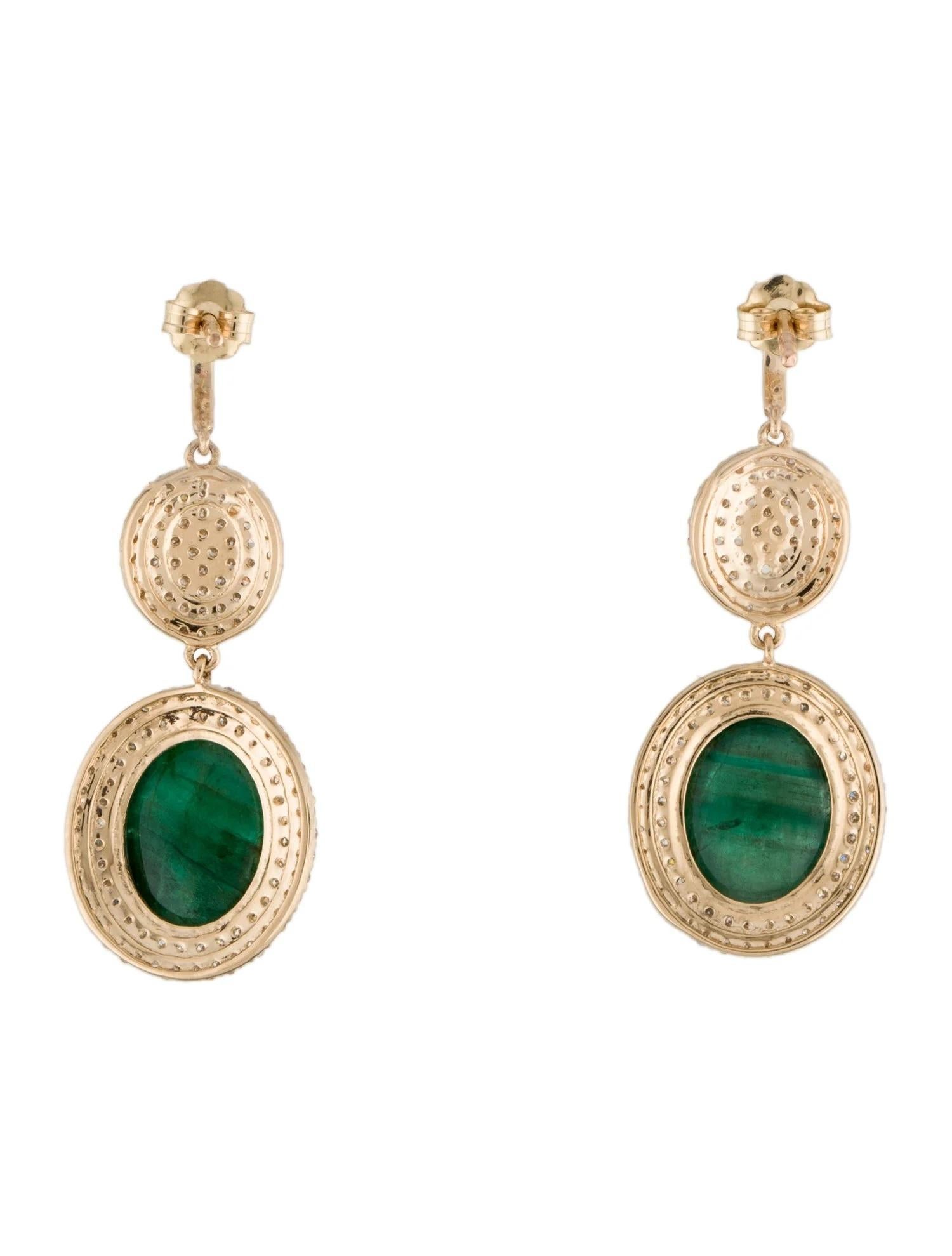 Artist 14K 10.99ctw Emerald & Diamond Drop Earrings  Cabochon Oval Emeralds  Single 