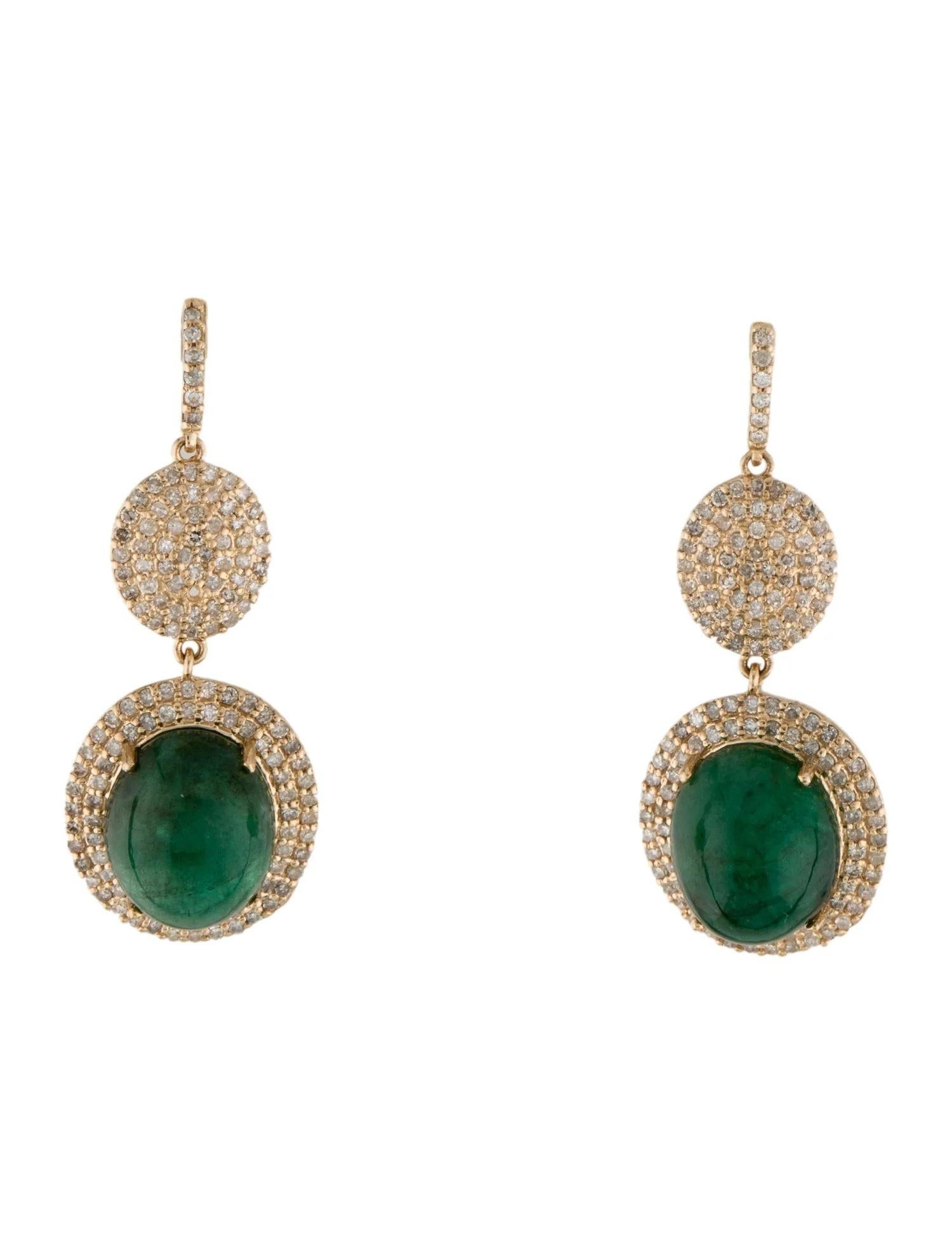 Oval Cut 14K 10.99ctw Emerald & Diamond Drop Earrings  Cabochon Oval Emeralds  Single 