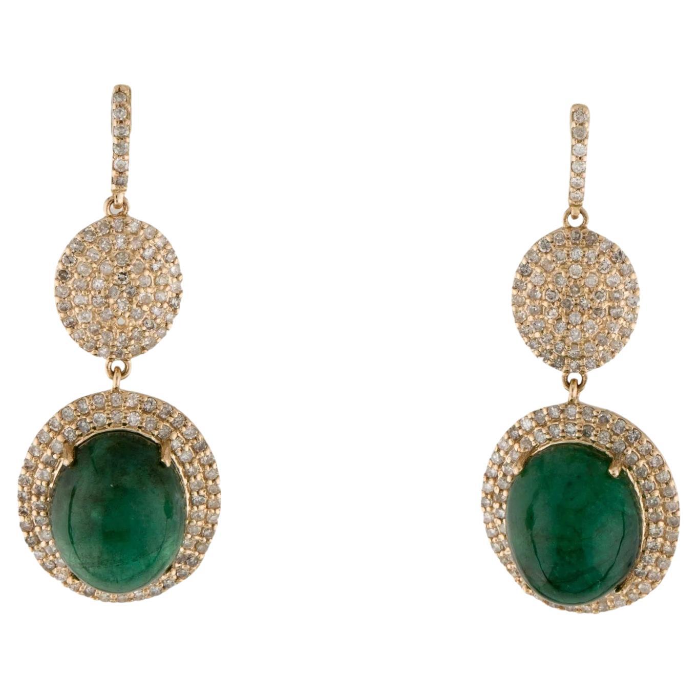 14K 10.99ctw Emerald & Diamond Drop Earrings  Cabochon Oval Emeralds  Single 