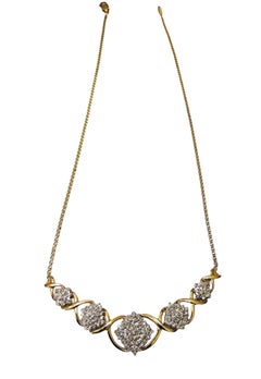 14K & 10K Yellow Gold 1 Carat Diamond Cluster Necklace