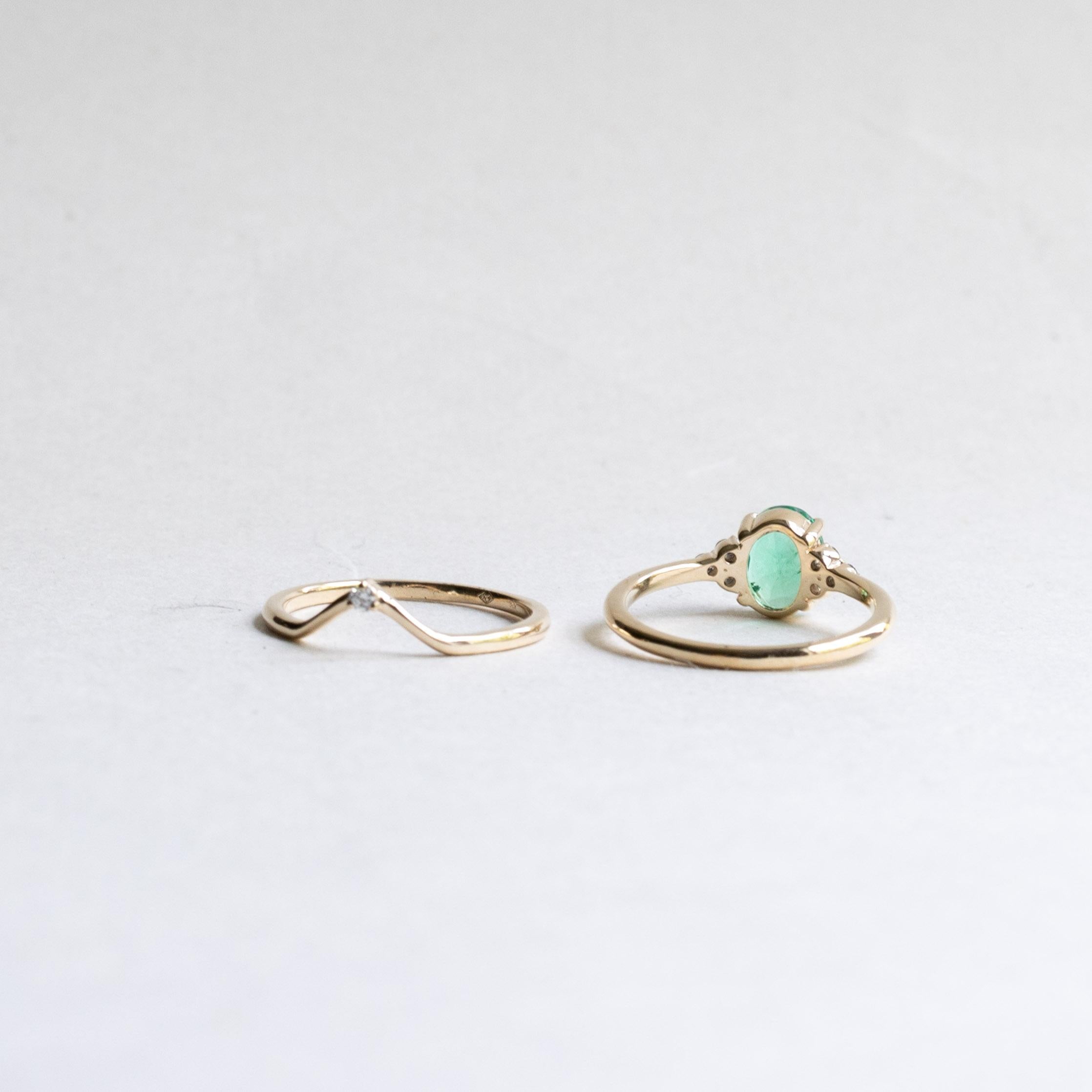 14K 1.13 Carat Emerald Diamond Ring Set For Sale 1