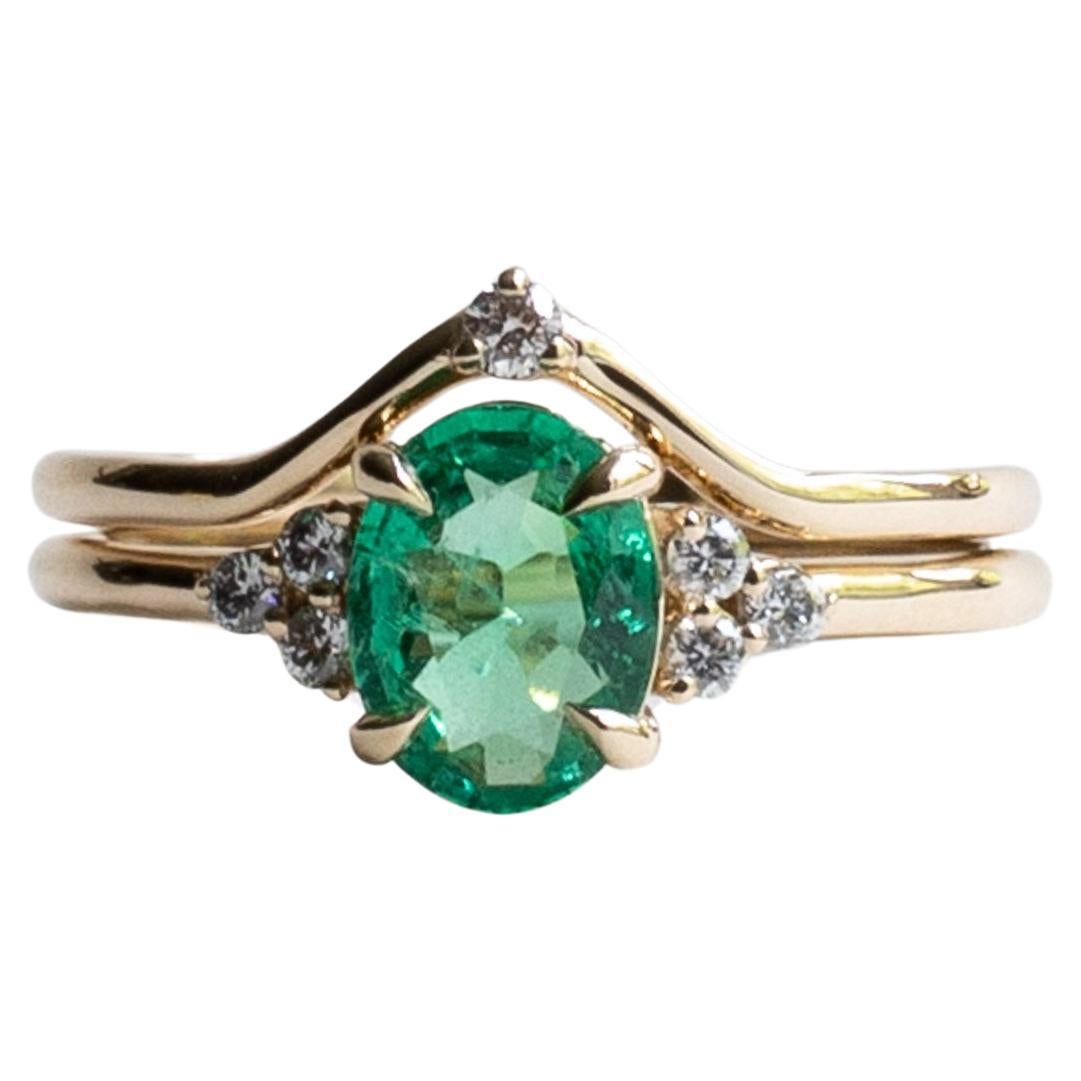 14K 1.13 Carat Emerald Diamond Ring Set