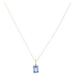 14K 1.14ct Sapphire Pendant Necklace - Emerald Cut Blue Sapphire 