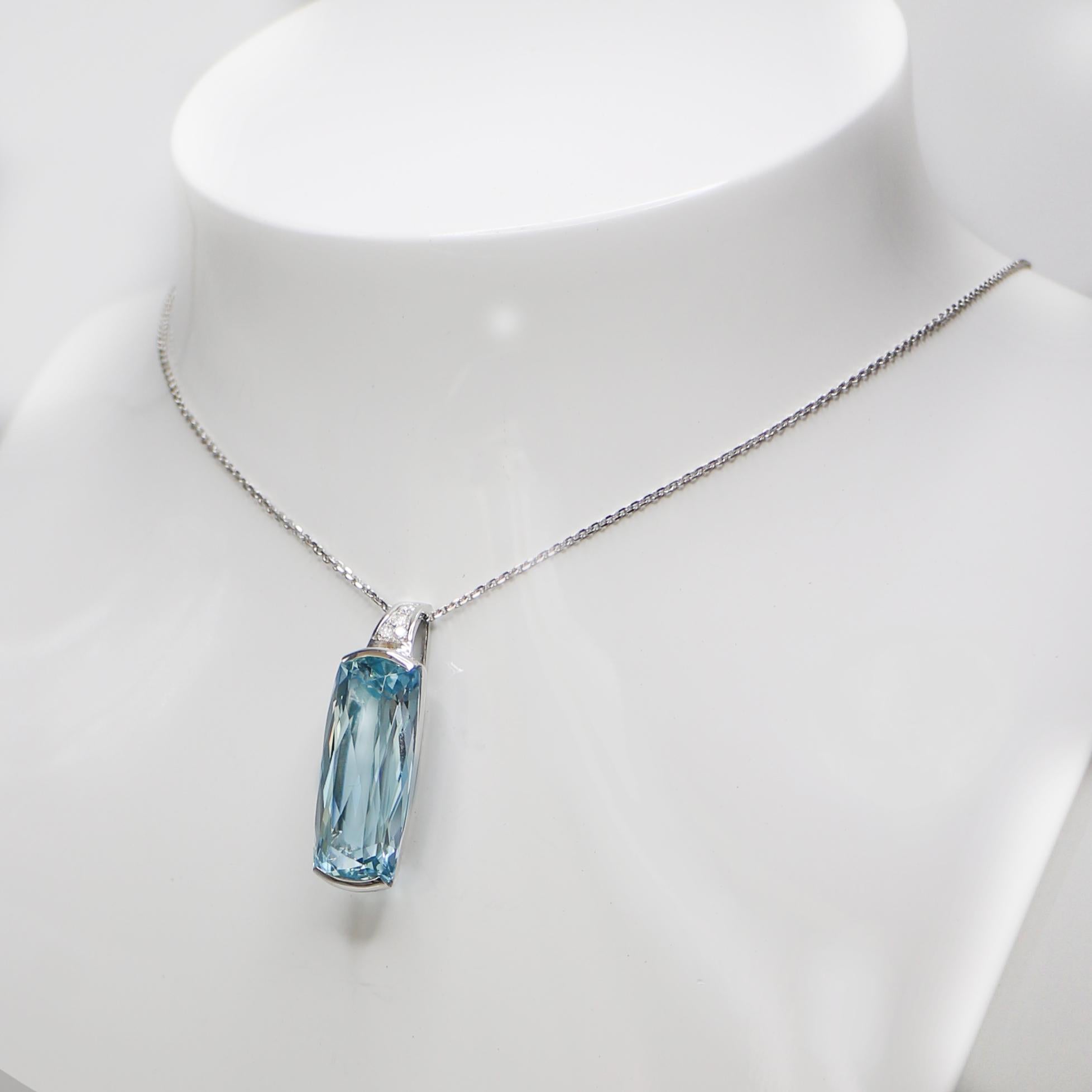 *Sales* IGI 14K 11.57 Ct Santa Maria Aquamarine Art Deco Style Pendant Necklace For Sale 1