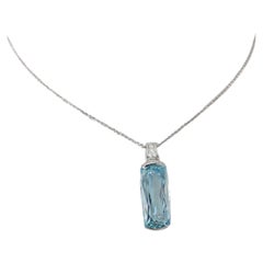 14K 11.57 Ct Santa Maria Aquamarine & Diamonds Antique Art Deco Style Necklace