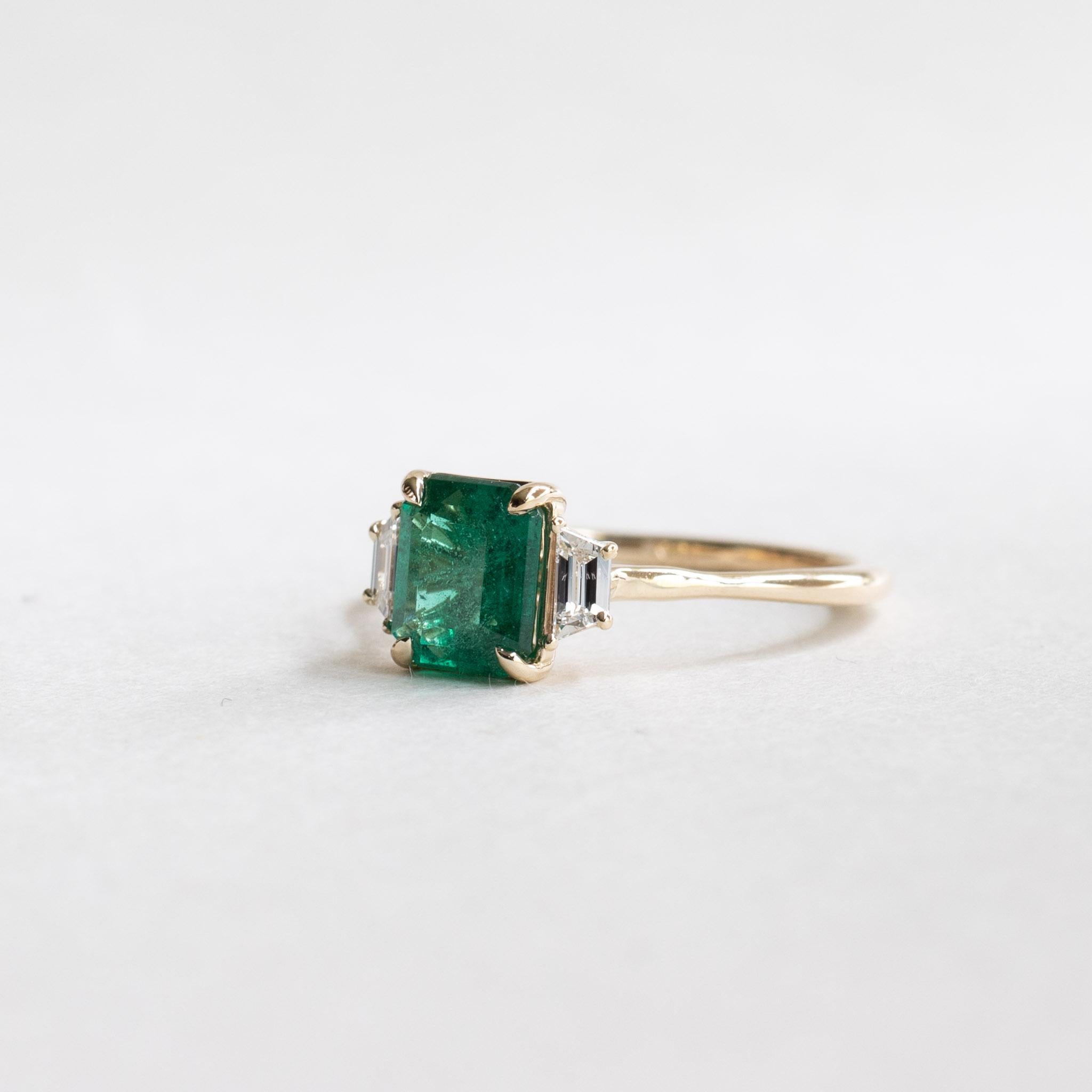 Women's 14K 1.17 CT Emerald Diamond Three Stone Ring For Sale