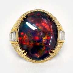 14K 11.93ct  Bague cocktail jeu de couleurs naturelles opale noire et diamants